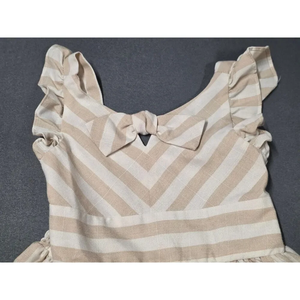 Bonnie Jean Girls Size 6 Romper Shorts Tan Smocked Ruffle Sleeve
